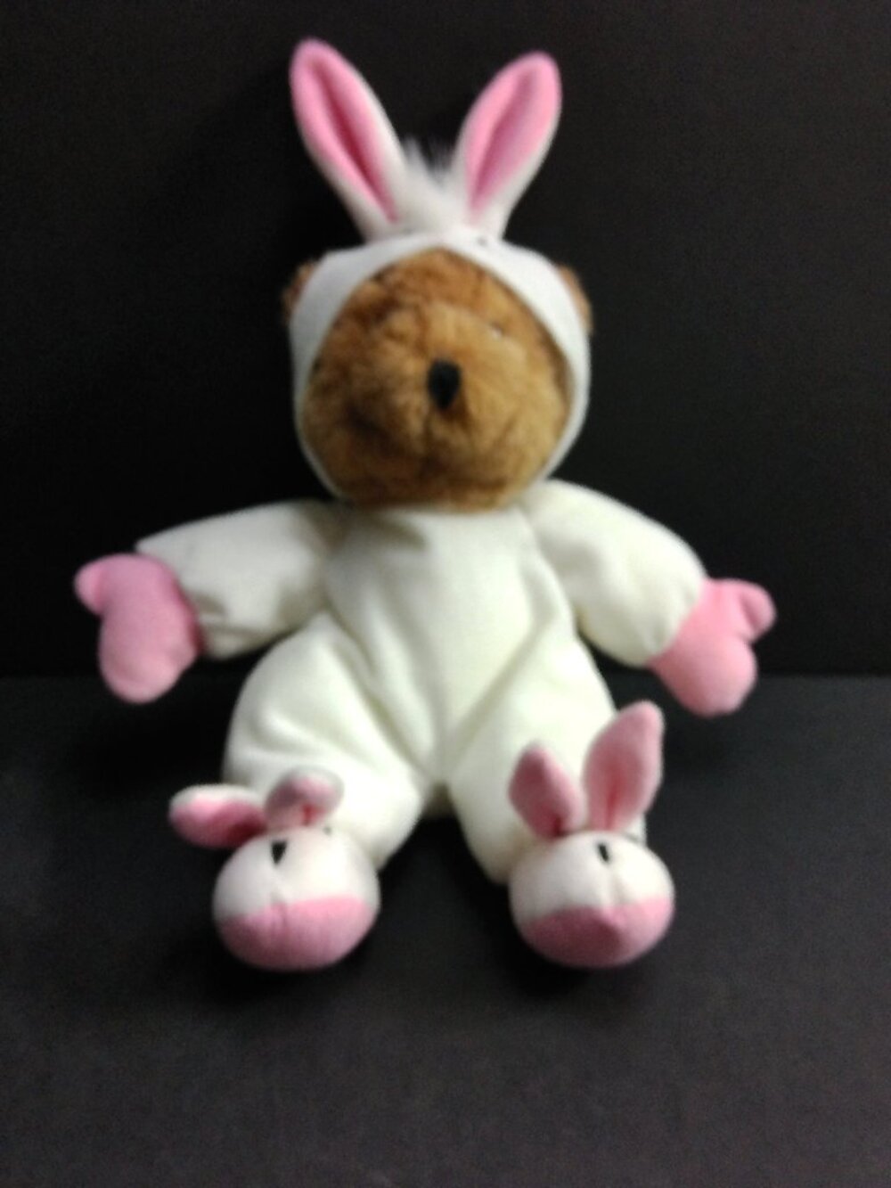 Dan Dee Collector's Choice Brown Bear in White Bunny Rabbit Suit 14" Long Plush
